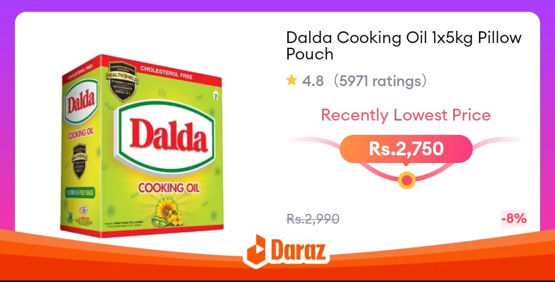 Dalda Cooking Oil 1x5kg Pillow Pouch