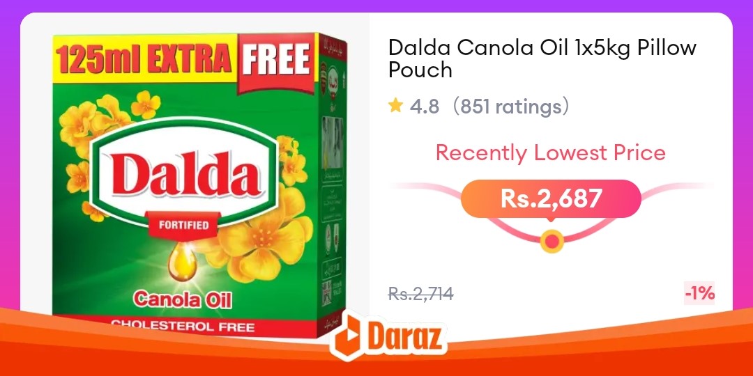 Dalda Canola Oil 1x5kg Pillow Pouch