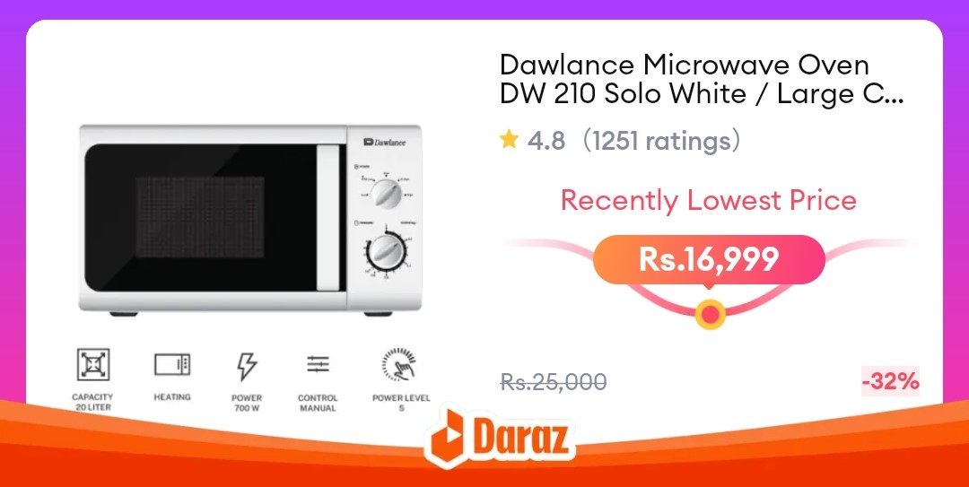 Dawlance Microwave Oven DW 210 Solo White